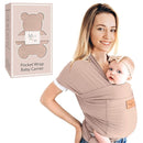 Baby Wrap Carrier - Premium Cotton Baby Carrier Wrap for Newborn to Toddler- Infant Carrier- Baby Holder One Size Fits All with Front Pocket(Beige) by Max&so by TinyTreasures Baby Boutique