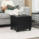 Adeco 17.7" Leather Ottoman with Wheels, Black Square Rolling Ottoman with Storage, Upholstered Button Tufted Vanity Stool with Hinged Lid for Living Room, Bedroom, Dorm by CozyNest Decor
