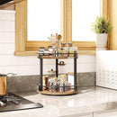 Lazy Susan Organizer, Rotating Spice Rack, 2 Tier Spice Turntable Organizer, Industrial Turntable Spice Holder, for Kitchen Countertop and Cabinet, Compact and Versatile, Rustic Brown SR22BR by CozyNest Decor