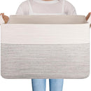 OIAHOMY 95L Blanket Basket, 24”x17”x14”, Large Woven Baskets for Storage, Nursery Cotton Rope Basket with Handle, Living Room, Nursery, Bedroom,Toy Baskets Organizer Bins, Black and White by TinyTreasures Baby Boutique
