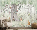 Watercolor Forest Animals Wallpaper Kids Large Tree Mural Wallpaper for Kids Bedroom Living Room(Not Self-Adhesive) by TinyTreasures Baby Boutique