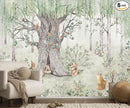 Watercolor Forest Animals Wallpaper Kids Large Tree Mural Wallpaper for Kids Bedroom Living Room(Not Self-Adhesive) by TinyTreasures Baby Boutique