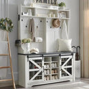 JXQTLINGMU 59" Farmhouse Hall Tree with Shoe Storage, Entryway Bench with 20 Cubbies, 12 Hooks & Sliding Barn Doors, Mudroom Coat Rack Cabinet, Off White by CozyNest Decor