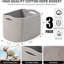 Storage Baskets for Organizing Shelves, Woven Cotton Rope Bins for Baby Nursery Organization, Book Toy Towel Organizer, 15"x11"x9.5", 3 Packs, Grey by TinyTreasures Baby Boutique