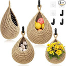 Wall Hanging Baskets for Organizing - 3 Pack Hanging Fruit Basket with 6 Pcs Strong Hooks, Handwoven Onion Storage Teardrop Home Onion Basket for Fruits Vegetable Potato Kitchen Storage(Light Linen) by CozyNest Decor