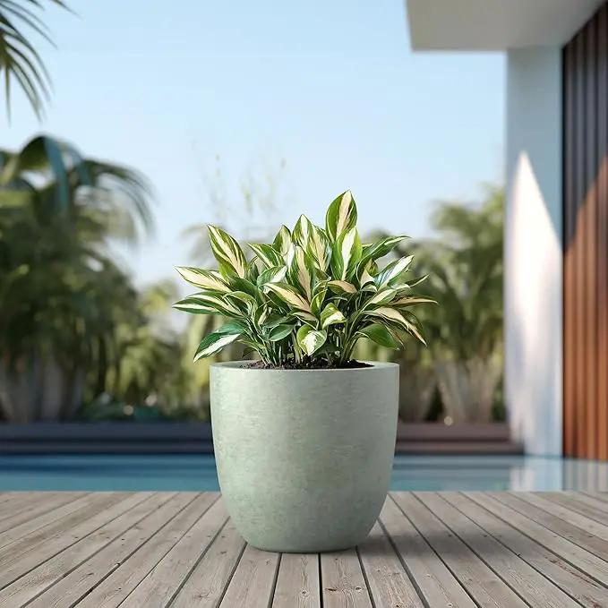 Kante 18 Inch Dia Round Concrete Planter, Indoor Outdoor Large Plant Pot with Drainage Hole and Rubber Plug for Home Patio Garden, Mint Green, photo 3 of 7