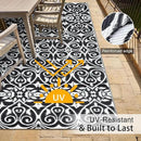 OLANLY Outdoor Rug Waterproof 5x8 ft Clearance, Reversible Outdoor Plastic Straw Rug with Floral Pattern, RV Mat for Patio, Camping, Balcony, Deck, Backyard, Black & White by CozyNest Decor