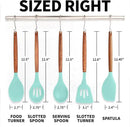Zulay Kitchen Non-Stick Cooking Utensils Set with Authentic Acacia Wood Handles – 5-Piece Durable & Stylish Silicone Kitchen Utensils Set – Heat Resistant to 464°F – Aqua by CozyNest Decor