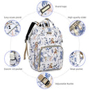 Diaper Bag Backpack, Diaper Bags for Baby Girls Boys, Baby Bags for Moms Dads, Nappy Changing Bag with Insulated Pockets,Multi-functional Waterproof Backpack with Stroller straps-Animal World White by TinyTreasures Baby Boutique