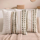 Boho Chenille Tufted Couch Throw Pillow Covers 18x18 Inch Set of 2 Farmhouse Striped Decorative Pillow Covers Accent Neutral Square Pillowcase Green Cushion Covers for Livingroom Sofa Bed by CozyNest Decor