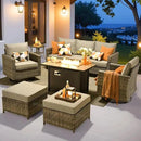 ovios 7 Pieces Patio Furniture Set with 42" Fire Pit Table, Outdoor Wicker Sofa with Swivel Chairs, All Weather High Back Rattan Couch Conversation Set, Dark Grey by GreenHaven Gardens