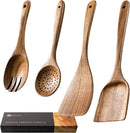 Wooden Spoons for Cooking, Nonstick Cooking Utensil Set with 4 Piece Acacia Wooden Spatulas and Spoons for Cooking, Terrific for Everyday Kitchen Tasks by CozyNest Decor