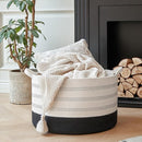 XXXLarge Cotton Rope Basket 22" X 22"X 14" Blanket Basket for Living Room Woven Basket Soft Baby Laundry Blanket Basket Nursery Bin Toy Basket with Handle White+Black by TinyTreasures Baby Boutique