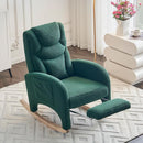 Rocking Chair Nursery, Modern Glider Chair with Adjustable Footrest and Solid Wood Legs, High Backrest Nursery Chair with Side Pocket, Rocker Armchair for Living Room Bedroom, Teddy Green by TinyTreasures Baby Boutique