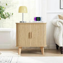 Farmhouse Square End Table with Charging Station, 24" Large Fluted Sofa Side Table with Sliding Tambour Door and Storage, Rustic Curved Wood Nightstand for Living Room, Bedroom, Natural by CozyNest Decor
