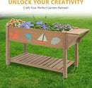 Raised Garden Bed with Lockable Wheels Mobile Elevated Wood Planter,Storage Shelf, Protective Liner,55.5x24x32in (Brown) by CozyNest Decor