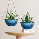 12 inch Hanging Planters for Indoor Outdoor Plants, 2 Pack Large Hanging Flower Pots with Drainage Holes and Chain, Glazed Hanging Baskets for Home Garden Decoration (Blue Flow Glaze) by GreenHaven Gardens