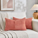 Fancy Homi 2 Packs Coral Long Lumbar Decorative Throw Pillow Covers 12x24 Inch for Couch Bed Sofa, Rustic Farmhouse Boho Home Decor, Soft Striped Corduroy Rectangle Accent Peach Cushion Case 30x60 cm by CozyNest Decor