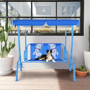 GLACER Porch Swing, Kids Patio Hammock w/Adjustable Canopy & Stand, Safety Belt, 2 Seats Outdoor Swing Bench, Metal Frame Hanging Lounge Chair, Swing Sets for Backyard, Garden, Poolside (Blue Puppy) by TinyTreasures Baby Boutique