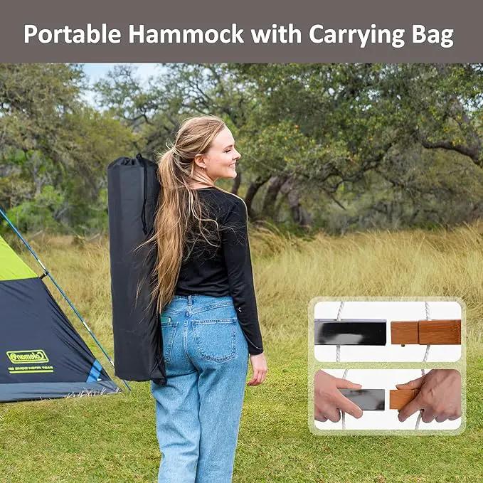 SUNCREAT Hammocks Portable Hammock with Frame, Backyard Double Hammock with Curved Spreader Bar, Brown, photo 5 of 8