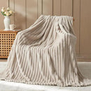 NEWCOSPLAY Super Soft Throw Blanket Linen Premium Silky Flannel Fleece 3D Ribbed Jacquard Lightweight Bed Blanket All Season Use (Linen Ribbed, Throw(50"x60")) by CozyNest Decor
