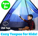 USA Toyz Happy Hut Teepee Tent for Kids - Indoor Pop Up Teepee Kids Playhouse Tents for Boys, Girls, Toddlers with Portable Storage Bag (Blue) by TinyTreasures Baby Boutique