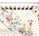 4-Piece Crib Bedding Set for Girls, Boho Baby Girl Bedding Set with Crib Skirt, Baby Quilt, Crib Sheet and Diaper Stacker, Flower by TinyTreasures Baby Boutique
