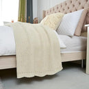 Longhui bedding Chunky Cable Knit Throw Blanket Lightweight Cream 100% Organic Cotton Blanket for Sofa Couch Bed Baby Nursery, Rustic Shabby Chic Modern Farmhouse, 60” x 80” Give Laundering Bag by CozyNest Decor