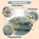 NEWLAKE Quilt Set Queen Size, 100% Cotton Patchwork Green Bohemian Quilt Sets, Reversible Bedspread Lightweight and Breathable for All Seasons, Soft Quilted Bedspread with 2 Pillow Shams by CozyNest Decor