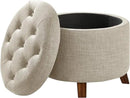 Amazon Basics Round Linen Ottoman with Storage, Tufted Upholstered Footstool for Living Room and Bedroom, 20" x 17", Linen Burlap Beige by CozyNest Decor