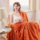 NEWCOSPLAY Super Soft Fall Queen Blanket Orange Premium Silky Flannel Fleece 3D Ribbed Jacquard Lightweight Bed Blanket All Season Use (Orange Ribbed, Queen(90"x90")) by CozyNest Decor