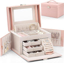 Vlando Jewelry Box Organizer for Girls Women, Large Baroque Jewelry Holder Organizer with Mirror, 3 Drawers for Bracelets, Earrings, Rings, Necklaces, Mothers Day for Loved One, Pink by TinyTreasures Baby Boutique