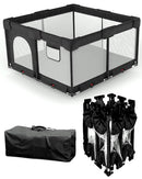 Foldable Baby Playpen with Non-Removable Thick Mat, Extra Large Collapsible Play Yard for Babies & Toddlers, Portable Travel Playpen with Gate, Safe Activity Center (51"×51" Black) by TinyTreasures Baby Boutique