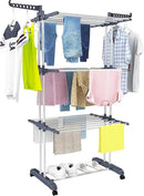 HOMIDEC Clothes Drying Rack, Oversized 4-Tier(67.7" High) Foldable Stainless Steel Drying Rack Clothing, Movable Drying Rack with 4 castors, 24 Drying Poles and 14 Hooks for Bed Linen, Clothing, Grey by CozyNest Decor