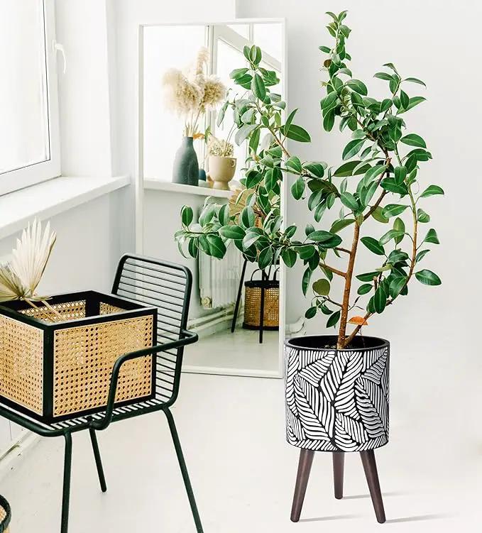 D'vine Dev 10 Inch Planter Pot with Stand, Mid-Century Tall Plant Pot with Legs for Indoor Plants, Medium, White/Grey, 88-L-B-7, photo 5 of 6