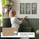 3D Floral Green Wall Art (Set of 3) Lightweight, Wooden Ready-to-Hang Boho Framed Wall Art for Bathroom, Master Bedroom, Living Room or Office - Premium Sage Green Farmhouse Decor - Gift-Boxed by CozyNest Decor