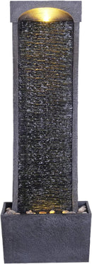 Teamson Home 38.58 in. Modern Curved Faux Slate Waterfall Fountain for Indoors or Outdoors with LED Light Accents and 1.98-Gallon Pump, Black and Stone Gray by GreenHaven Gardens