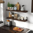 Solid Elm Wood Floating Shelves, 36 Inch Wood Floating Shelves for Wall, Live Edge Wooden Shelves Wall Mounted for Books, Bathroom, Kitchen, Walnut Color, Set of 2 by CozyNest Decor