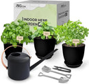 Indoor Garden Kit - Plant Pots with Drainage, Watering Can & Tools - Ideal Windowsill Planter Set - Modern Home & Kitchen Decor Gift - Black by GreenHaven Gardens