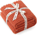 Snuggle Sac Orange Waffle Throw Blanket for Couch Bed Sofa 50x60 inches, Reversible Blanket Microfiber Fluffy Fuzzy Cozy Knit Soft Throws for Women Mothers Birthday Gifts by CozyNest Decor
