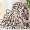 Touchat Luxury 1000GSM Rabbit Faux Fur Blanket, Super Heavy Warm Cozy Brown Blankets for Couch Bed Sofa, Ruched Plush Fuzzy Elegant Soft Reversible Mink Blanket Living Room Bedroom, 90" x 90" by CozyNest Decor