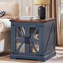 24" End Table with Charging Station, Farmhouse Night Stand with Glass Barn Door, White Nightstands with Adjustable Storage Shelf, Large Wood Square Bed Side Table for Living Room,Bedroom by CozyNest Decor