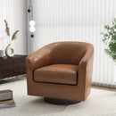 Swivel Barrel Accent Chair, Modern Round Faux Leather Arm Chair for Living Room, Bedroom, Comfy Club Reading Chairs for Adults-Faux Leather, Brown, Set of 1 by CozyNest Decor