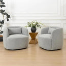 KINWELL 34" Wide Sherpa Swivel Barrel Chairs Set of 2, No Assembly Round Boucle Upholstered Accent Chairs Armchairs Single Sofa Chair with Toss Pillow for Living Room and Bedroom, Gray by CozyNest Decor