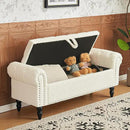 Furniliving Modern Storage Ottoman Bench, Sherpa Ottoman End of Bed Bench with Solid Wood Legs Upholstered Ottoman Benches with Storage Indoor Bench for Living Room with Rolled Arm, Entryway, White by CozyNest Decor