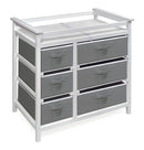 Badger Basket Modern Baby Changing Table - Diaper Station Organizer with 6 Storage Drawers, Reversible Baskets, Safety Rails - Baby Nursery Furniture with Changing Pad and Belt - White by TinyTreasures Baby Boutique