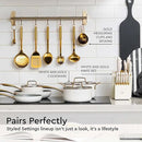 Gold Cooking Utensils Set – 5-Piece Stainless Steel Kitchen Tools for Modern Cooking and Serving – Dishwasher Safe Ladle, Spoon, Spatula, Pasta Fork, Luxury Brass Kitchen Accessories for Home Chefs by CozyNest Decor