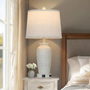 25" Farmhouse Jar Table Lamps Set of 2,Rustic Cream Pot Table Lamp for Bedroom, Living Room,3 Way Touch Control Rustic Bedside Lamps with USB A+C Ports & AC Outlet(LED Bulbs Included) by CozyNest Decor