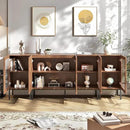 Farmhouse TV Stand for TVs up to 85 Inch, Entertainment Center TV Console with Storage Cabinets and Glass Doors,Media Console for Living Room, Brown by CozyNest Decor