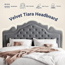 Allewie Queen Size Bed Frame with Adjustable Velvet Tiara Headboard, Upholstered Diamond Button Tufted Platform Bed, Wood Slats Support, No Box Spring Needed, Light Grey by CozyNest Decor